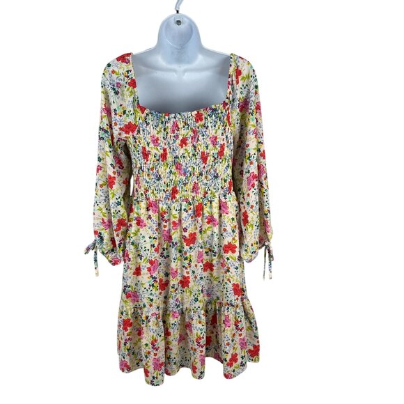 Lauren Conrad Floral Smocked Midi Dress With Tie Sleeve Details & Square Necklin - Picture 8 of 8